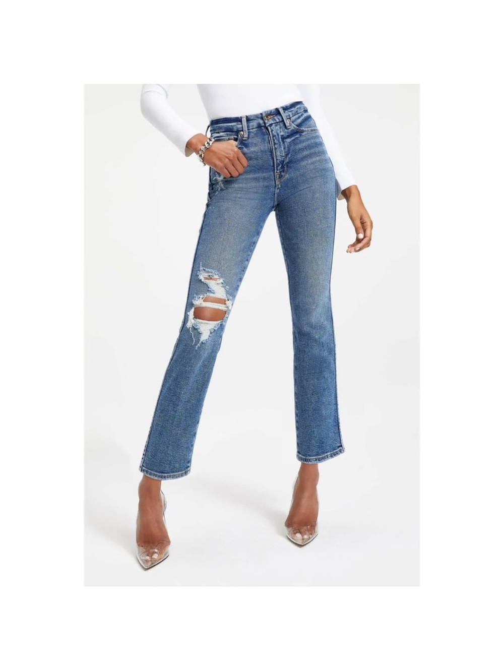 Good American Good Curve Distressed Straight Leg Jeans